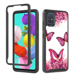 FINEONE Sturdy Case for Samsung Galaxy A12, Transparent PC/Exquisite Pattern/TPU Frame Triple Protective Armour Back Cover, Rose
