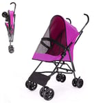 Pet Travel Stroller, Small Medium Dogs Cat Pushchair Foldable Pram Jogger Buggy With 4 Wheels Ultra Light One Touch to Assemble,Purple