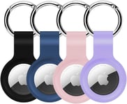 Lot De 4 Étuis De Protection En Silicone Pour Airtag Avec Porte-Clés - Compatible Avec Airtag Tracker Portefeuille, Sacs À Dos, Bagages, Chien, Chat (Noir/Bleu/Rose/Violet)