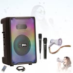 Pack Enceinte Enfant Karaoké Lumineuse Bluetooth MS-KARA-MOOV500 500W 2 Micros - Mégaphone Haut Parleur 20W - Fête Anniversaire