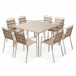 OVIALA Ensemble table de jardin carrée et 8 fauteuils en métal taupe - Palavas Taupe