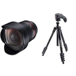 SAMYANG AE 14mm f / 2.8 ED IF UMC wide angle Lens - for Nikon & Manfrotto MKCOMPACTACN-BK, Compact Action Aluminium Tripod with Hybrid Head, Payload 1.5 kg, Black