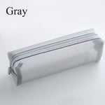 Zipper Pencil Case Mesh Pen Bag Cosmetic Storage Gray