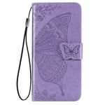 Dedux Flip Wallet Case Compatible with Oppo A53, 3D Embossed Butterfly Rose Flower PU Leather Kickstand ID Credit Card Slots, Folio Flip Cover with Card Holder. Purple