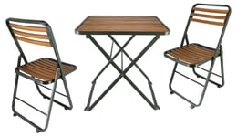 Clas Ohlson Cafeset utomhus, bord och 2 stolar, grön metall, trä