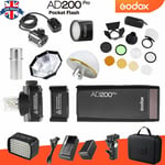 UK Godox 2.4G TTL HSS 1/8000s AD200pro Flash light+EC200+H200R+AK-R1+ad-s7 ACCES