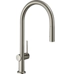 hansgrohe Talis M54 - kitchen tap with pull-out spray, 2 sprays, kitchen sink tap with spout height 210 mm, kitchen mixer tap with swivel spout, stainless steel finish