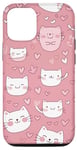 Coque pour iPhone 12/12 Pro Cute cats Pink Hearts Love Cat Pattern Phone Cover