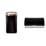 Tower Square Sensor Bin with Infrared Technology, Stainless Steel Black and Rose Gold, 58 Litre & Linear Roll Top Bread Bin, Stainless Steel, Black and Rose Gold