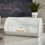 NEW Tower Roll Top Bread Bin in White Marble with Rose Gold Kitchen Storage