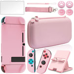 1 Piece Pink Nintendo Switch Carrying Case - Pack D'accessoires Rose Avec Étui De Protection Rigide, Protecteur D'écran En Verre, Support Réglable, Capuchon De Préhension Pour Le Pouce.