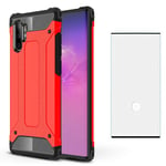 Phone Case for Samsung Galaxy Note 10 Plus/5G with Tempered Glass Screen Protector and Rugged Protective Accessories Shockproof Hybrid Dual Layer Note10plus10plus Ten Note10+ 10+5g 10+ Pro Red