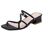 Mediffen Womens Fashion Block Heels Slides Sandals Open Toe Summer Outdoor Mule Slippers Casual Mules Sandals Black Size 39 Asian