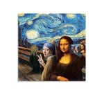 xiaoxiami The Funny Girl with Pearl Earrings, Mona Lisa, The Stars, The Night Screams Poster Decorative Painting Canvas Wall Art Living Room Posters Bedroom Painting 12x12inch(30x30cm)