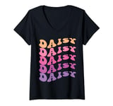 Womens Daisy First Name I Love Daisy Girl Boy Groovy Vintage V-Neck T-Shirt