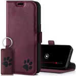 SURAZO Protective Phone Case For Apple iPhone 15 Pro Max Case - Genuine Leather RFID Wallet with Card Holder, Magnetic Closure, Stand - Flip Cover Full Body Casing Screen Protector (Burgundy & Paw)