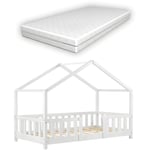 [en.casa] - Lit pour les enfants en forme de maison blanche avec divers matelas Taille : 80x160 cm