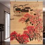 Plum Blossom Patterned Bamboo Roller Shades, Light Filtering Rustic Window Blinds with Hook up - Easy to Install, 145/125/105/85/65cm width (Size : 65x145cm/25.6x57.1in)