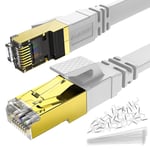 Cat 8 Ethernet Cable 1M, Flat Cat8 Ethernet Cable High Speed 2000Mhz 40Gbps Network Cord Patch Cables, Gold Plated SSTP RJ45 Connector LAN Wire for Gaming, Router, Modem, Cable Clips and Ties Included