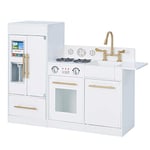 Teamson Kids Little Chef Charlotte Modern Modular Interactive Wooden Play Kitchen with Refrigerator, Stove and Sink in White with Gold Finishes