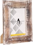Penguin Home Handcrafted Photo Frame 6" X 4"(15 X 10 cm), Freestanding, Real Glass Window, Portrait or Landscape, Solid Wood White Wash Effect, Vintage,Thoughtful gesture for Family & Friends