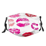 Hicyyu Comfortable Windproof Face cover,Grunge Pink and Red Lipstick Marks Beauty Desire Love Valentines Smooch,Printed Facial Decorations for Everyone