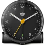 Braun Classic Analogue Clock with Snooze and Light, Quiet Quartz Movement, Crescendo Beep Alarm in Black, Model BC01B, 70MM68MM37.4MM