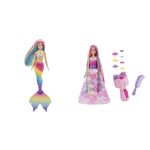 Barbie Dreamtopia Sirène Magique Arc-en-Ciel, Poupée Sirène Changeant De Couleur dans l'eau & Coffret Royal Tresses Magiques avec Poupée Mannequin Inclue, Appareil à Tresses