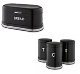 Tower Belle, (Noir) Black Kitchen Stylish Kitchen Bread bin & Set Of 3 Canisters