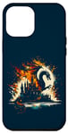 Coque pour iPhone 14 Plus Jeu de fantastiques château de réflexion de dragon flamme double exposition
