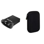 SanDisk Ultra Fit 128 GB USB 3.1 Flash Drive Up to 130 MB/s Read & Amazon Basics External Hard Drive Case