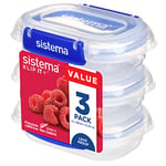 Sistema KLIP IT PLUS Food Storage Containers | 180ml Rectangle | Leak-Proof, Stackable & Airtight Fridge/Freezer Food Boxes with Lids | BPA-Free Plastic | Blue Clips | 3 Count