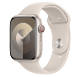 Apple Watch Series 9 (GPS + Cellular) • 45 mm aluminiumboett stjärnglans • Sportband stjärnglans – M/L