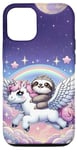 Coque pour iPhone 15 Pro Kawaii Sloth on Unicorn Adventure