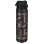 Ion8 Steel Water Bottle, 600 ml/20 oz, Leak Proof, Easy to Open, Secure Lock, Dishwasher Safe, Flip Cover, Fits Cup Holders, Carry Handle, Durable, Metal Water Bottle, Raised Print, Gaming Design