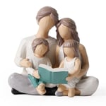 Familj på 4 läsande bokfigurer, handmålade figurer, presenter till föräldrar eller dotter och son, heminredning