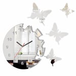 FLEXISTYLE Grande Horloge Murale Moderne en Forme de Papillon avec Miroir Rond 30 cm, 3 D DIY, Salon, Chambre à Coucher, Chambre d'enfant.