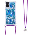 LEMAXELERS Necklace Phone Case for Samsung Galaxy A51,Samsung Galaxy A51 Cover,Glitter Bling Flowing Liquid Shiny 3D Moving Quicksand Cover with Necklace Cord Strap for Samsung Galaxy A51,YBGS Die