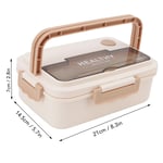 (Beige)3 Compartment Bento Box Plastic Lunch Box Microwave Safe For School For