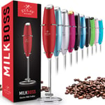 Zulay Original Milk Frother Handheld Foam Maker for Lattes - Whisk Drink Mixer for Coffee, Mini Foamer for Cappuccino, Frappe, Matcha, Hot Chocolate by Milk Boss (Ruby Red)