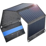 Bigblue 28w Bärbar Solcellsladdare 2-ports Usb 4 Vattentät Solpanel Med Digital Ampermätare Och Blixtlås För Skydd - För Laddning Av Usb-enheter - I