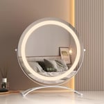 EMKE Hollywood Miroir de Coiffeuse avec 3 Couleurs de lumière, diamètre 50 cm, avec éclairage, Rotation à 360 °, intensité Variable et Fonction mémoire, Blanc