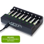 Rechargeable Battery Charging Dock plus 8 x High Capacity 800mAh AAA Batteries