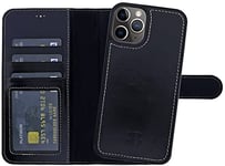 Burkley pour iPhone 13 Pro avec Porte-Cartes et Béquille - Vintage Étui en Cuir iPhone 13 Pro - Portefeuille de Protection RFID/NFC pour téléphone avec étui arrière Amovible - Noir
