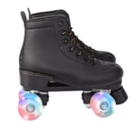 Roller Skates, Double-Row PU Leather High-top Roller Skates Youth Quad Skates Sparkle Lighted Wheel Roller Skate for Boys and Girls with Illuminating Wheel