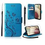 For Samsung Galaxy A12 Case and Screen Protector,Samsung A12 Wallet Case PU Leather with Card Slots Folding Stand Magnetic Scratch-proof Protect Flip Cover Compatible with Samsung Galaxy A12(Blue)