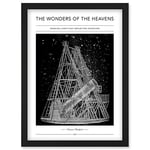 Wee Blue Coo Wonders of the Heavens Duncan Bradford Herschel Forty Foot Reflecting Telescope Antique Classic Illustration Artwork Framed Wall Art Print A4