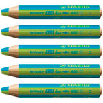 Crayon de couleur - STABILO woody 3in1 duo - lot x 5 crayons de couleurs à mine bicolore - turquoise+vert clair