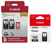 2x Canon PG560 Black 1x CL561 Colour Ink Cartridge Photo Value Pack For TS5350