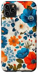 Coque pour iPhone 11 Pro Max Motif floral d'été bleu corail turquoise orange sur blanc
